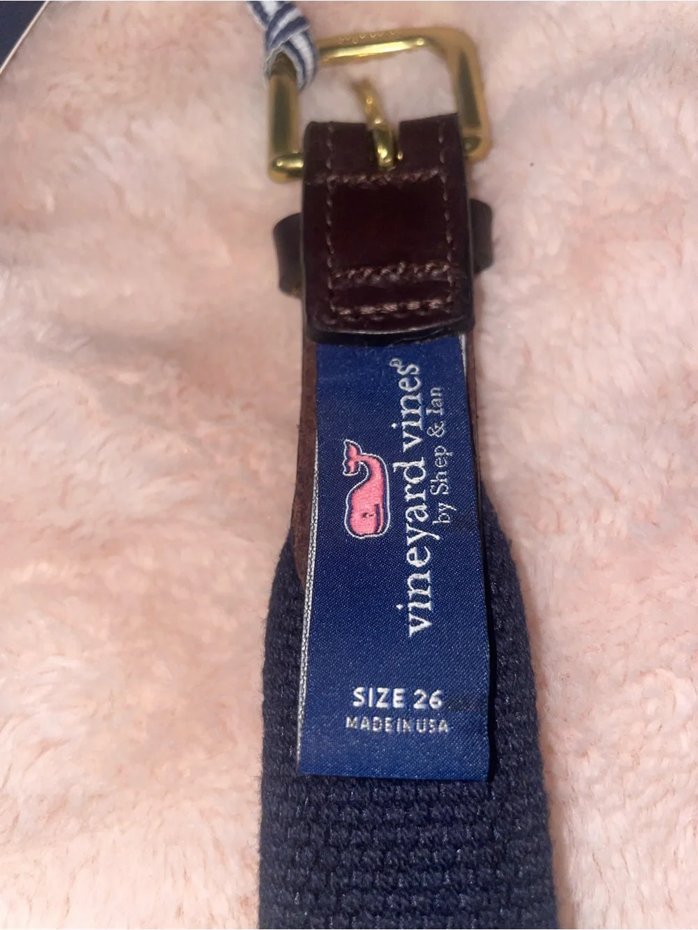 Vineyard Vines Pink Whale Pattern Webbed kids Belt with Navy Trim